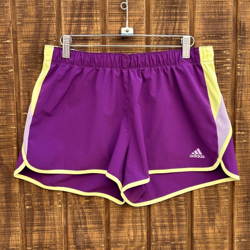 Adidas Purple & Neon Yellow Climalite Athletic Shorts